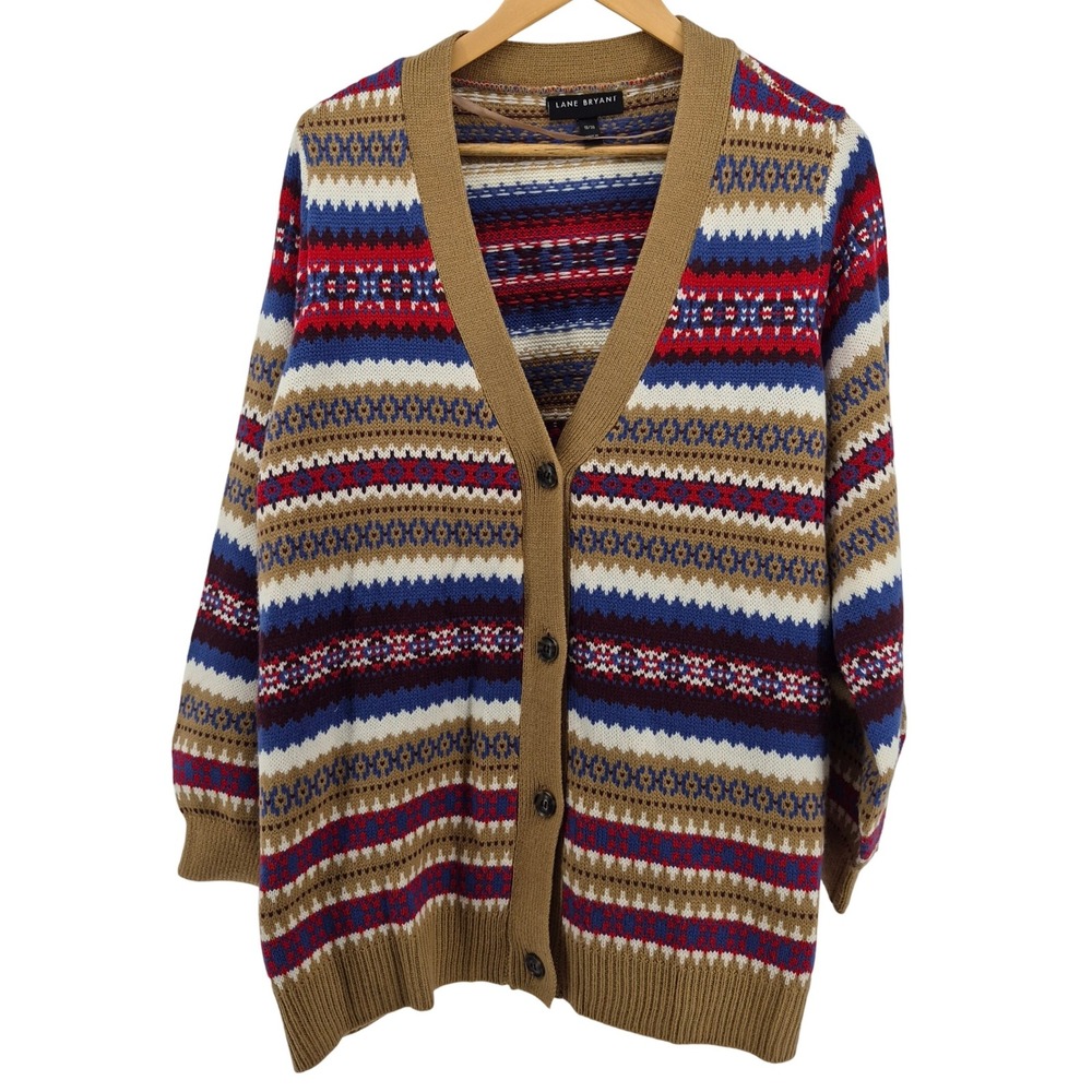 Lane Bryant Womens Fair Isle Cardigan Sweater‎ Sz 18/20 Button Up Cozy Layering